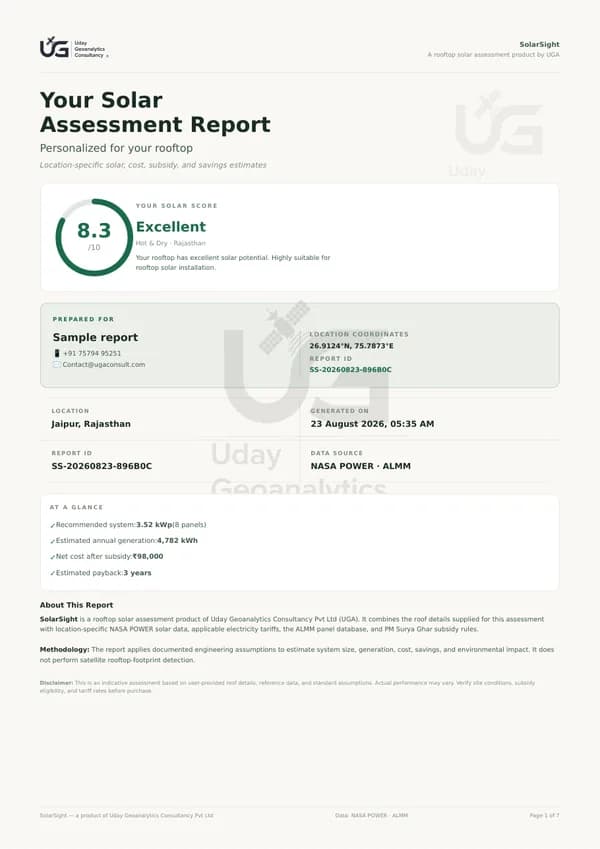 Cover page of a sample SolarSight rooftop report